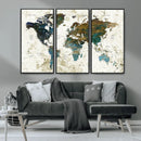 Vintage World Map Wall Art Canvas Print, Framed Rustic Earth by MyGreatCanvas | Canvas Wall Art Prints | Photo Prints & Wall Decor