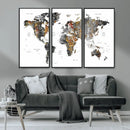 Modern Metallic World Map Canvas Wall Art – Framed