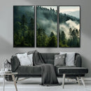 Misty Forest Wall Art Premium Canvas Print a Foggy and