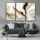 Gold Waves on Pure White Canvas – Gold Abstract Art for