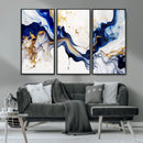 Golden Cascades on Midnight Blue – Deep Blue Abstract Wall