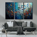 Modern Abstract Fish Shoal Wall Art Canvas Print, Colorful