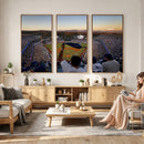 Dodger Stadium Sunset Game Triple Canvas Wall Art - Los