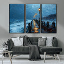 Stormy Night at Beach Pier Oil Painting Large Wall Art