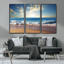 Serene Ocean Sunset Canvas Wall Art - Beach Waves at Sunset,