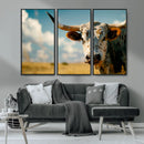 Longhorn in the Prairie - Stunning Ranch-Style Triptych Wall