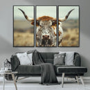 Texas Cow Longhorn Wall Art Canvas Print for Farm House Wall