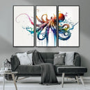 Watercolor Vibrant Octopus Wall Art Canvas Print | Abstract