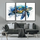 Turtle Wall Art Canvas Print, Framed Watercolor Turtle Art