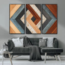 Geometric Wood Art Wall Decor Canvas Print, Rustic Wooden