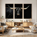 Black Bull Wall Art – Majestic Longhorn Canvas Print with