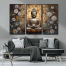 Golden Buddha Wall Art Canvas Print | Zen Meditation Floral