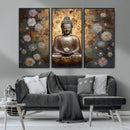 Golden Buddha Wall Art Canvas Print | Zen Meditation Floral
