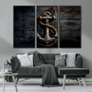 3 Panel Grunge Abstract Anchor Wall Art Canvas Print Set