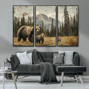 Rustic Grizzly 399 Bear Family Wall Art Canvas Print