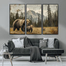 Rustic Grizzly 399 Bear Family Wall Art Canvas Print