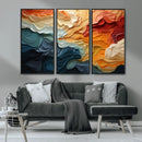 Blue Orange Abstract Wave Wall Art Canvas Print, Framed Blue