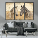 Chines Ink Style Grunge Horses Wall Art Canvas Print