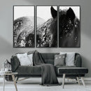 Black Horse in Snow Canvas Print | Winter Horse Wall Art |