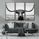 Longhorn Bull Canvas Print | Rustic Farmhouse Wall Art |