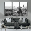 Scottish Highland Cow Wall Art | Black and White Canvas