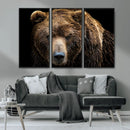 Grizzly Brown Bear Canvas Wall Art, Wildlife Animal Canvas
