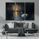 Abstract Swan on Water Wall Art Canvas Print - Elegant