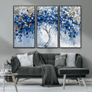 Blue and Gold Abstract Tree Wall Art Canvas Print | Modern