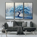Abstract Blue Tree Art Canvas Print, Majestic Tree Wall Art
