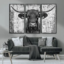 Abstract Longhorn Bull Wall Art Canvas Print - Rustic Texas