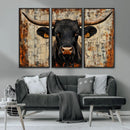 Rustic Texas Artwork Wall Art Canvas Print - Abstract Cow