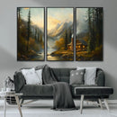 Wood Cabin Retreat Mountain at Sunset Wall Art Print -