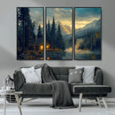 Mountain Cabin by the Lake at Sunset Wall Art - Serene