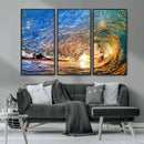 Ocean Wave at Sunset Canvas Wall Art – Vibrant Coastal Beach