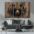 Rustic Grizzly 399 Wall Art | Triptych Canvas Print | Rustic