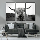 Highland Cow Wall Art | Black and White Farmhouse Decor |