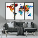 Colorful World Map Canvas Wall Art Print, Contemporary