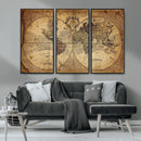 Vintage World Map Wall Art Canvas – Antique Style Push Pin