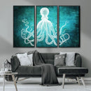 Green Octopus Abstract Wall Art Canvas Print