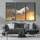 Large Wall Art Canvas Print – White Jumping Horse Sunset