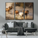 Large Wall Art 5 Horses Running on Sand Canvas Print