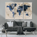 Vintage Blue World Map Canvas Wall Art – Antique Style