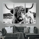 Black and White Scottish Cow Canvas Wall Art Highland Cattle