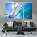 Blue Big Wave Surfing Ocean Canvas Wall Art Artwork Print