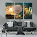 Golden Wave Sunset Canvas Print – Large Coastal Wall Art for