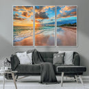 Sunset Beach Canvas Wall Art – Tropical Triptych Seascape