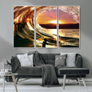 Golden Wave Sunset Triptych Canvas Art, Giclee Canvas Print by MyGreatCanvas | Canvas Wall Art Prints | Photo Prints & Wall Decor