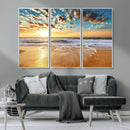 Golden Sunset Beach Print Canvas Wall Art, Giclee Canvas