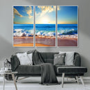 Tropical Beach Sunset Canvas Art, Ocean Waves and Sandy