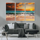 Golden Sunset Beach Canvas Wall Art – Triptych Seascape
